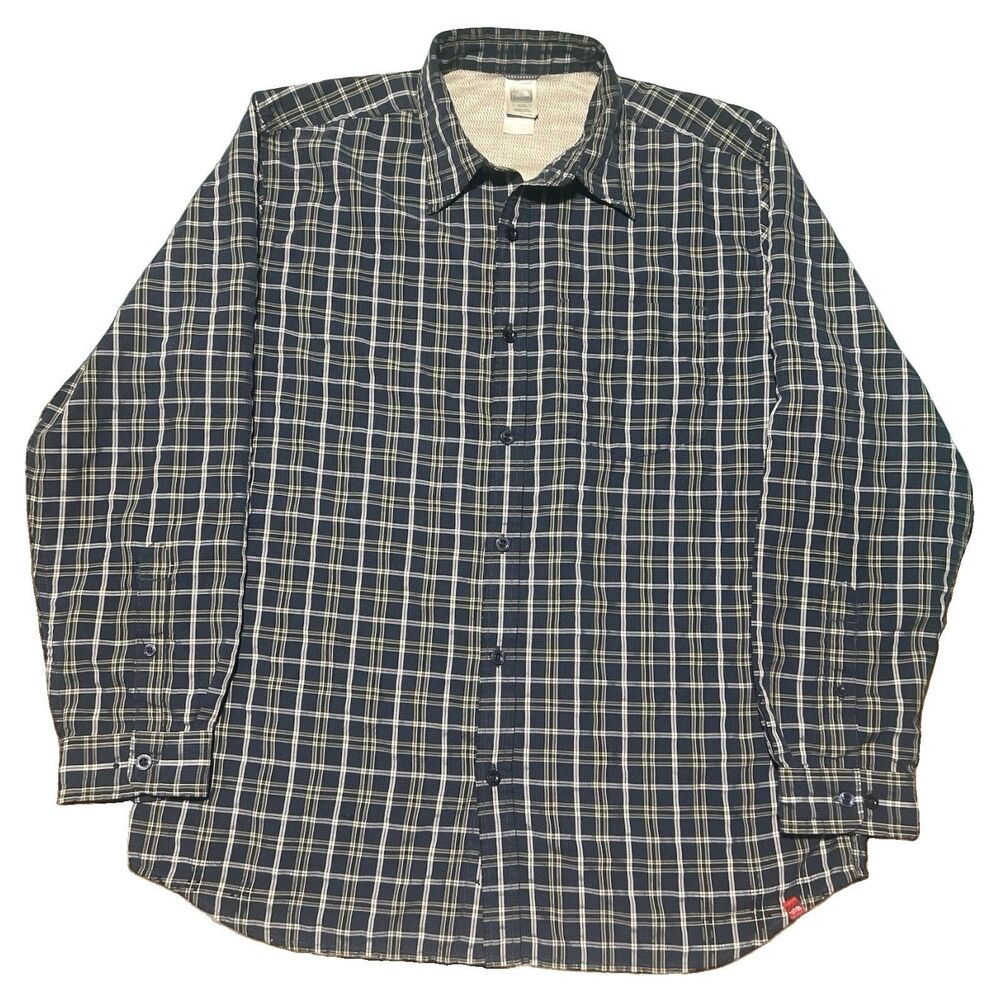 The North Face Men’s XL Blue Plaid Button Up Shirt Outdoor Missing Button
